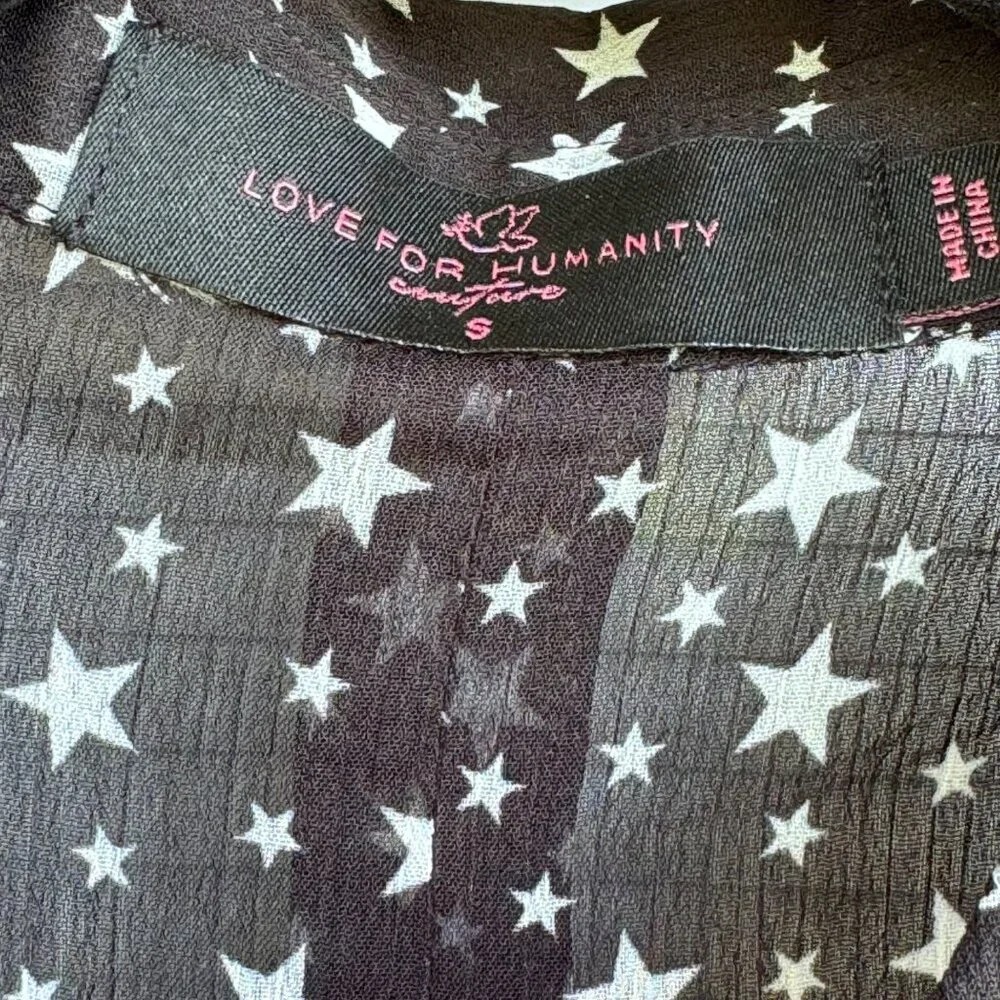 Love for Humanity Couture Button Down Shirt sz Small Stars Black w/ White Stars - Picture 2 of 10